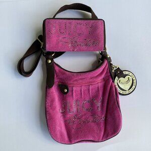 Juicy Couture Y2K Pink Terrycloth Crossbody Bag and Wallet
